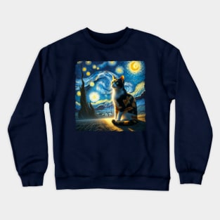 Calico Starry Night Inspired - Artistic Cat Crewneck Sweatshirt